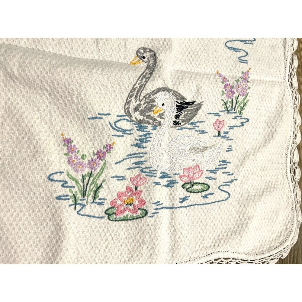 Swan Handmade Center Piece Mat with Hand Crocheted Edges
